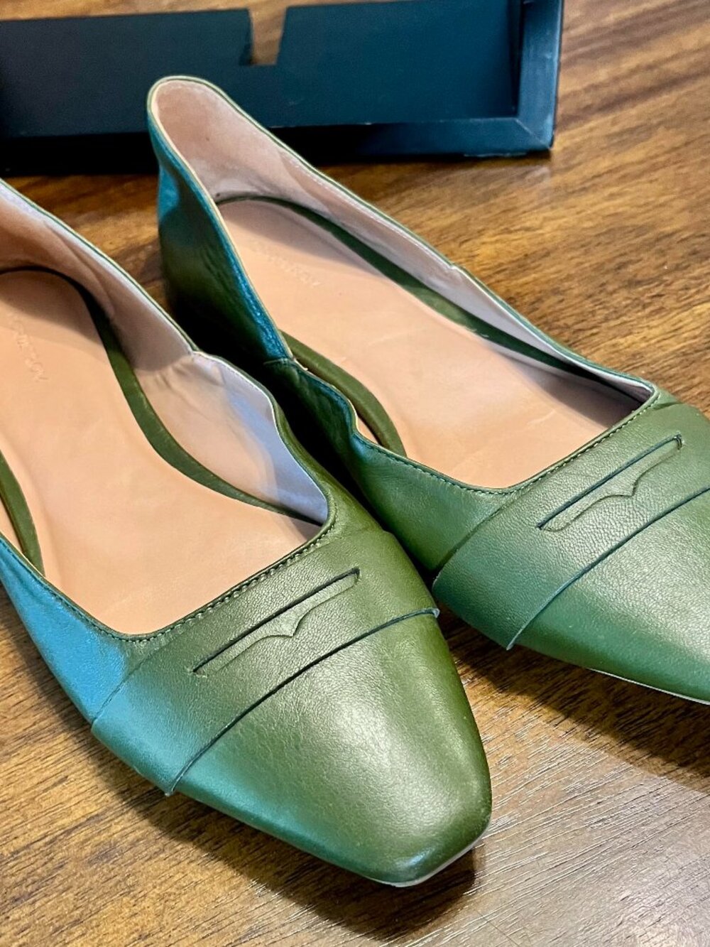 Nordstrom 'Jackie' Low Slip-On Flats Dark Green Leather Size 8.5M